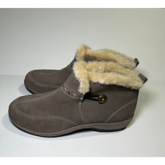 Easy Spirit Women’s Winter Booties Gray Suede Fur Lined Ankle Boots Size 10 - Picture 3 of 9